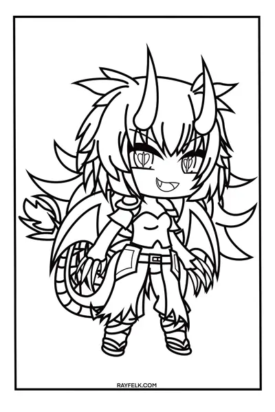 Gacha Life coloring page, gacha life dragon girl, rayfelk