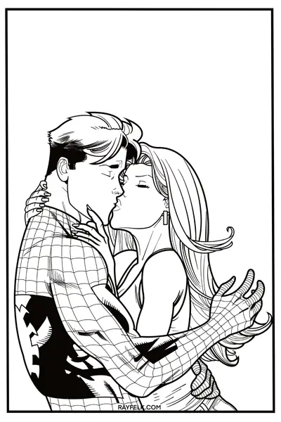 Spider-man and MJ, Spiderman and Mary Jane Watson, spiderman coloring Pages, Rayfelk, Free spiderman Coloring Sheets