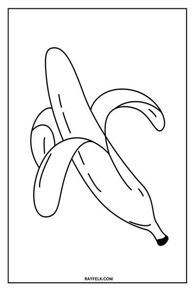 banana coloring page PDF, rayfelk
