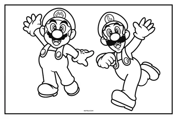 Mario and Luigi coloring Pages, Rayfelk, Super Mario Bros coloring Page