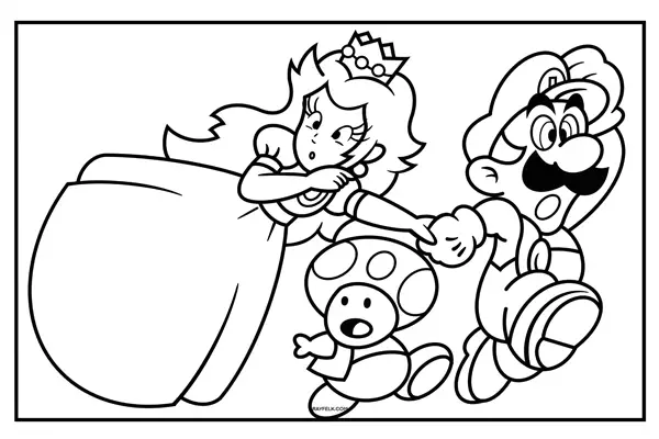 Luigi, The Princess and Toad coloring Page - Super Mario Bros 3, Rayfelk
