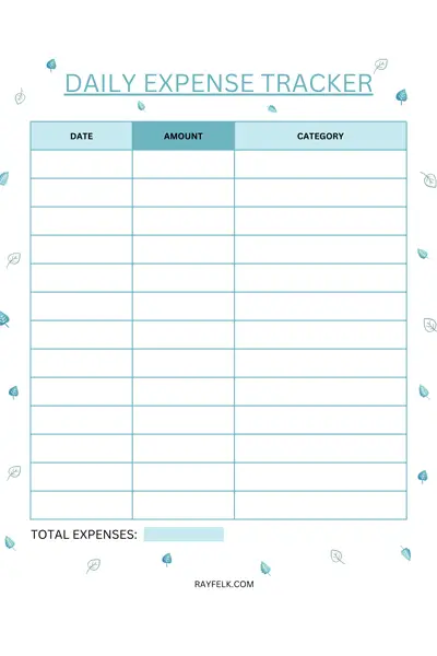 Daily Expense Tracker PDF Free Printable