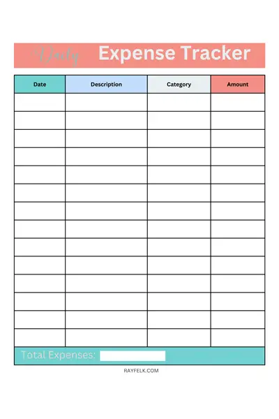 daily expense tracker pdf, rayfelk