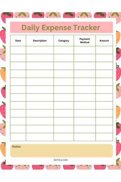 daily expense tracker pdf, free printable expense tracker, rayfelk