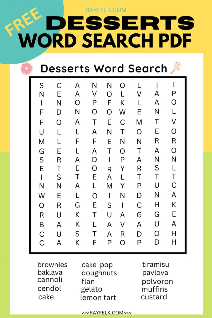 Desserts Word Search: Free Printable with Answer Key