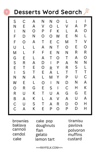 Desserts Word Search: Free Printable with Answer Key