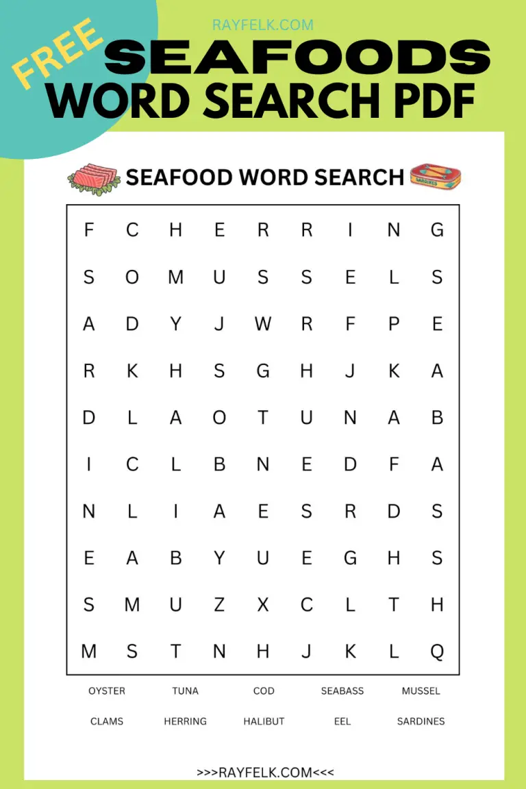 Seafood Word Search Fee Printable PDF