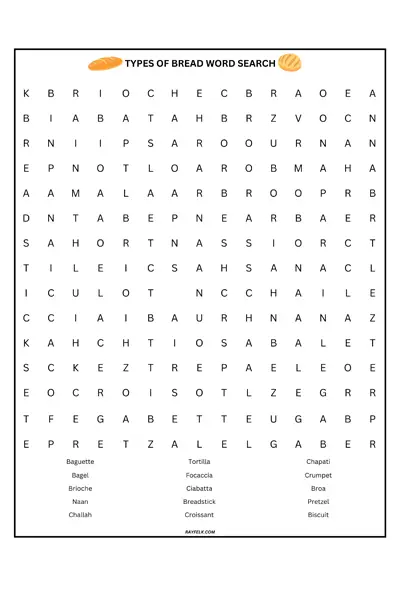 types of bread word search puzzle, rayfelk
