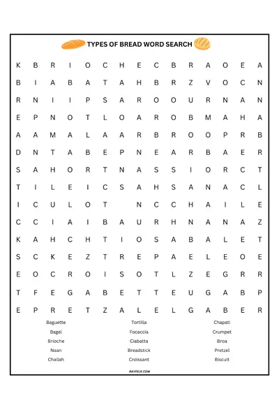 types-of-bread-word-search