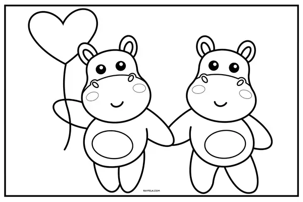 Hippopotamus holding hands with a heart ballon