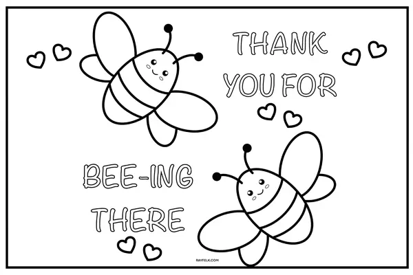 bees with hearts coloring page