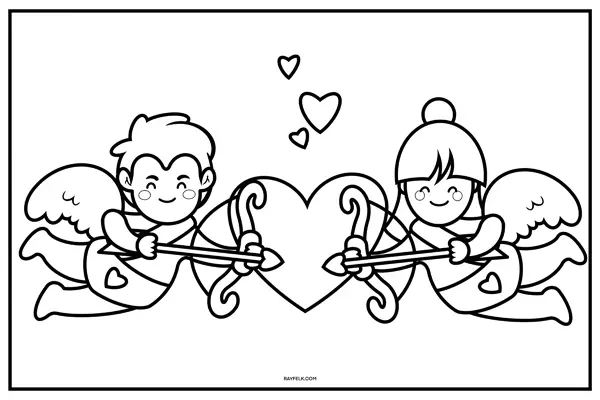 cupid couple with hearts