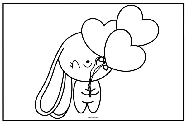 bunny rabbit holding heart balloons