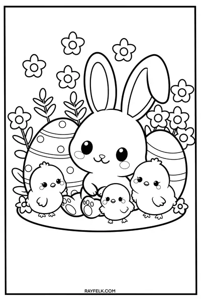 easter bunny with easter egg coloring page, rayfelk