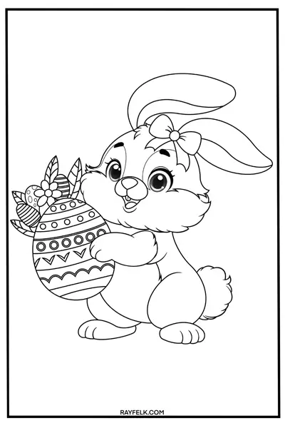 cute easter bunny with egg coloring page, rayfelk