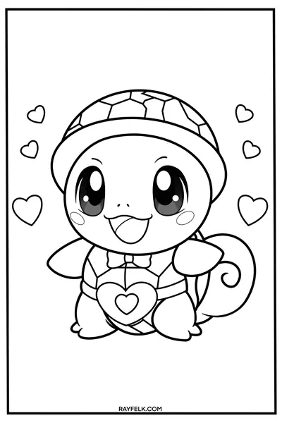 Squirtle Pokémon Valentines Coloring Sheet, rayfelk