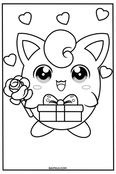 Jigglypuff Pokémon Valentines coloring page, rayfelk
