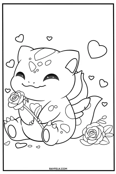 Bulbasur Pokémon Valentine's Coloring pages, rayfelk