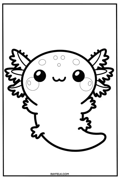 axolotl kawaii coloeing page, rayfelk, animal kawaii coloring page