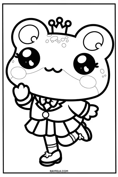 princess frog kawaii coloring page, rayfelk