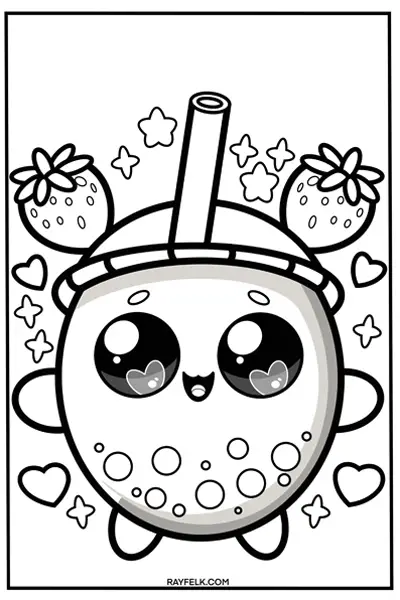 kawaii bubble tea coloring page, rayfelk